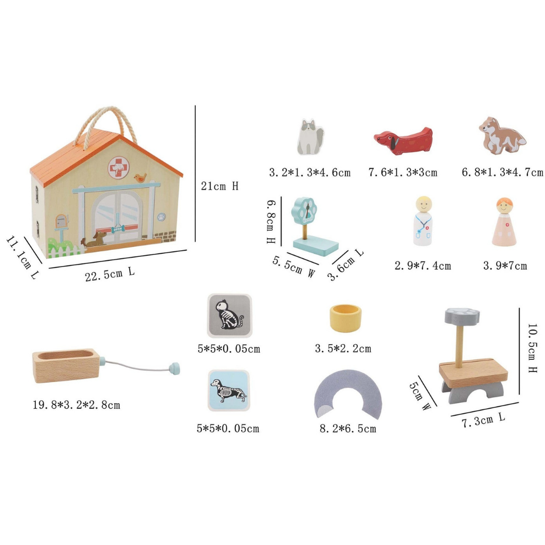 Wooden Portable Veterinary Pet Hospital Playset