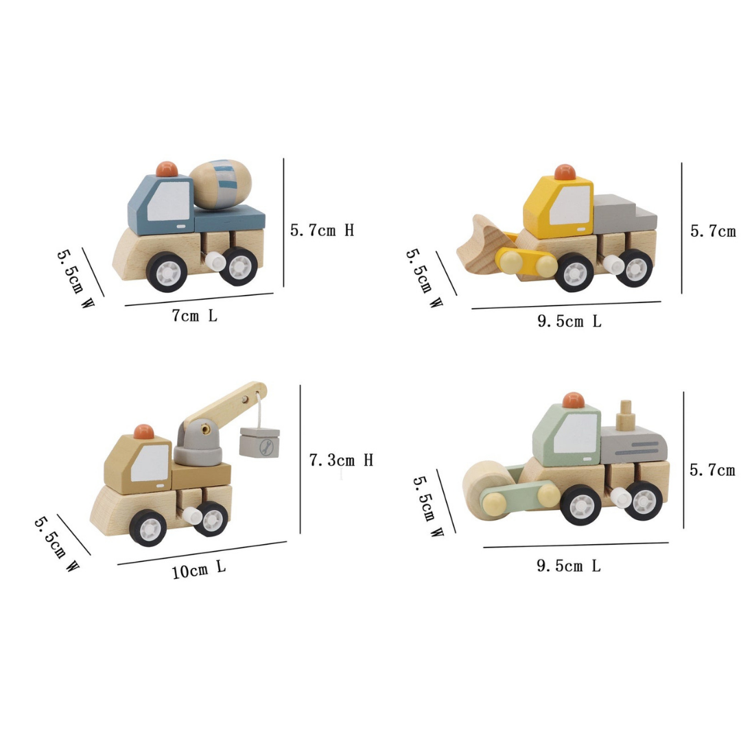 Wooden Wind Up Construction Truck Set of 4