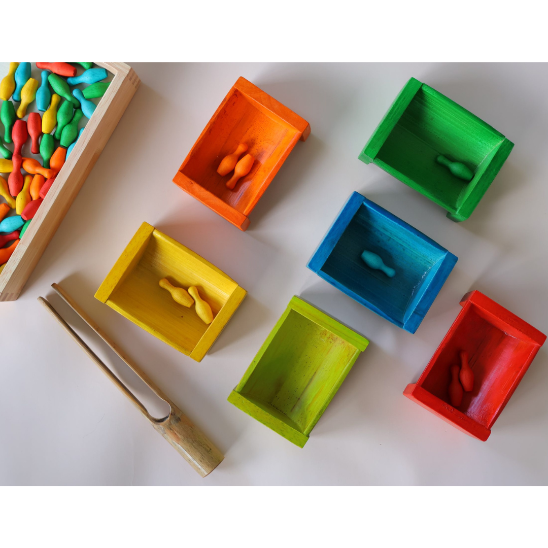 Coloured Bamboo Sorting Container Set