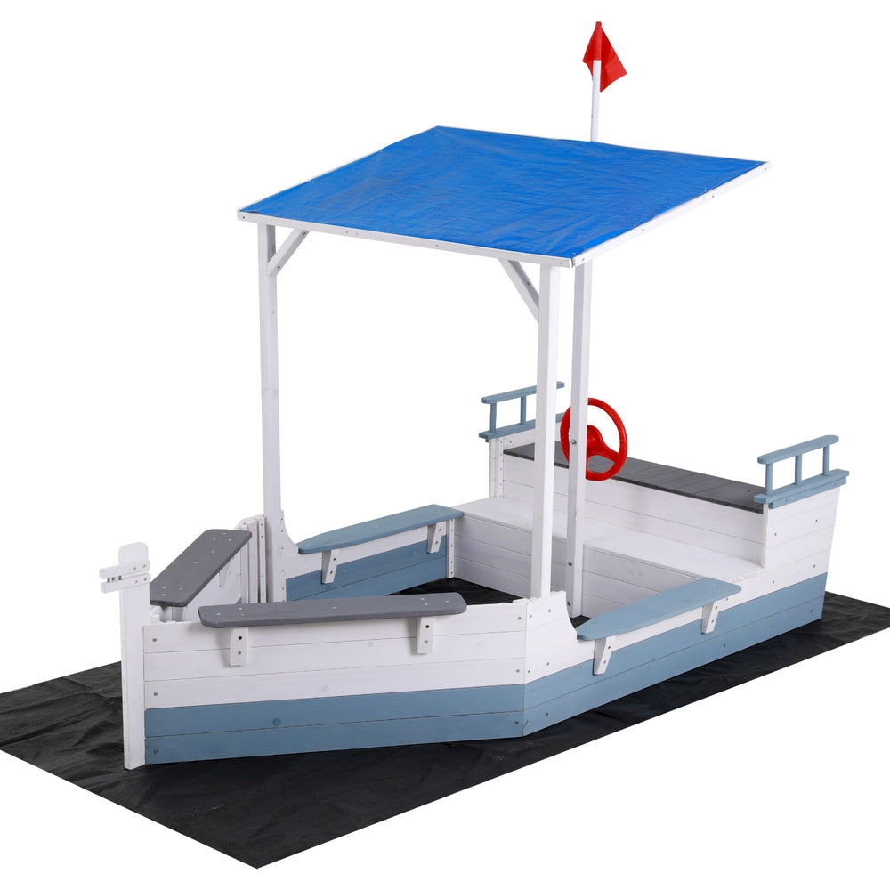 Wooden Boat Sandpit with Canopy Flag
