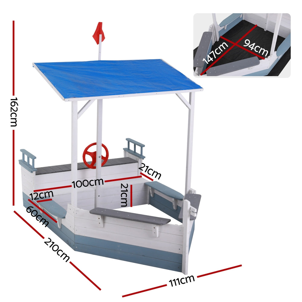 Wooden Boat Sandpit with Canopy Flag
