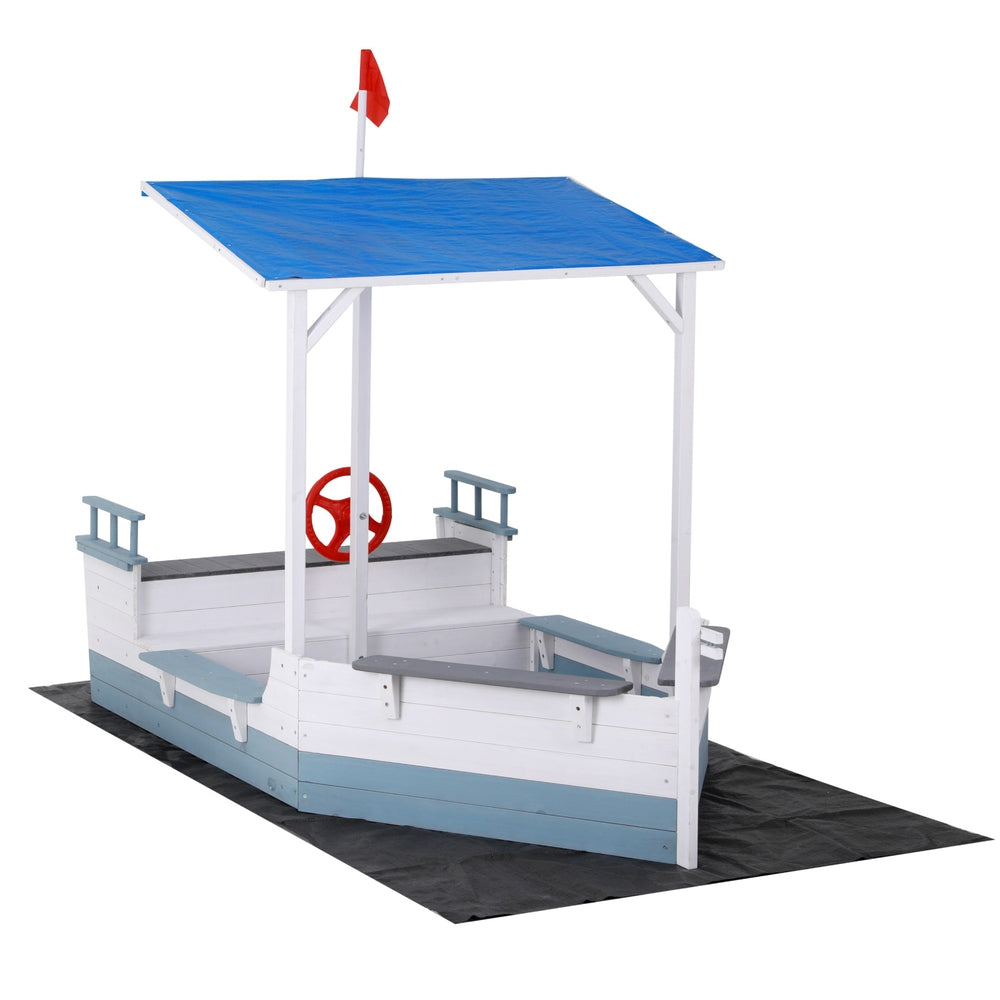 Wooden Boat Sandpit with Canopy Flag