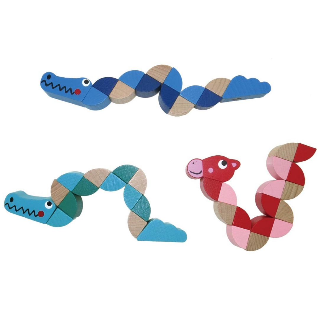 Wooden Jointed Crocodile Giraffe Fidget Toy Set of 3