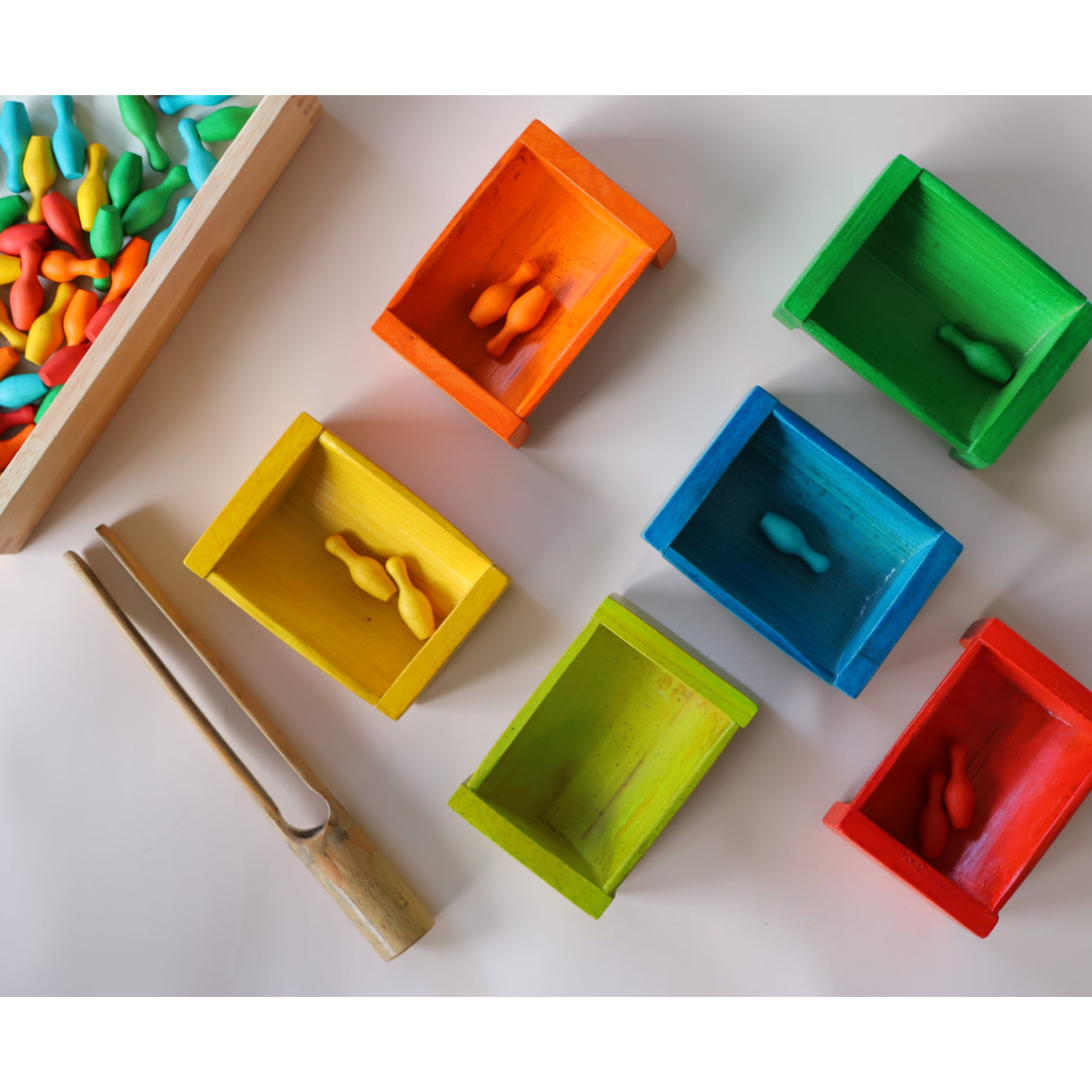 Coloured Bamboo Sorting Container Set