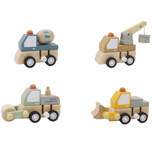 Wooden Wind Up Construction Truck Set of 4