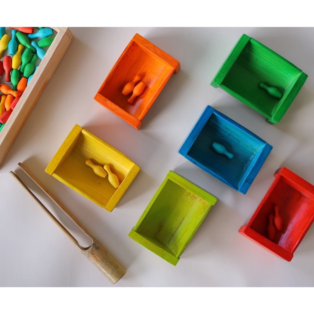 Coloured Bamboo Sorting Container Set