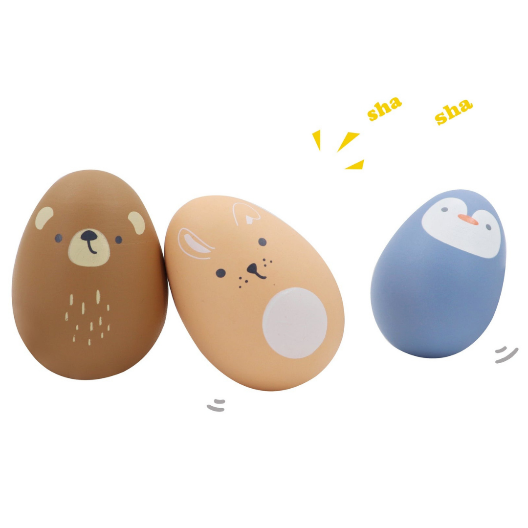 Wooden Animal Egg Shaker Pack of 3