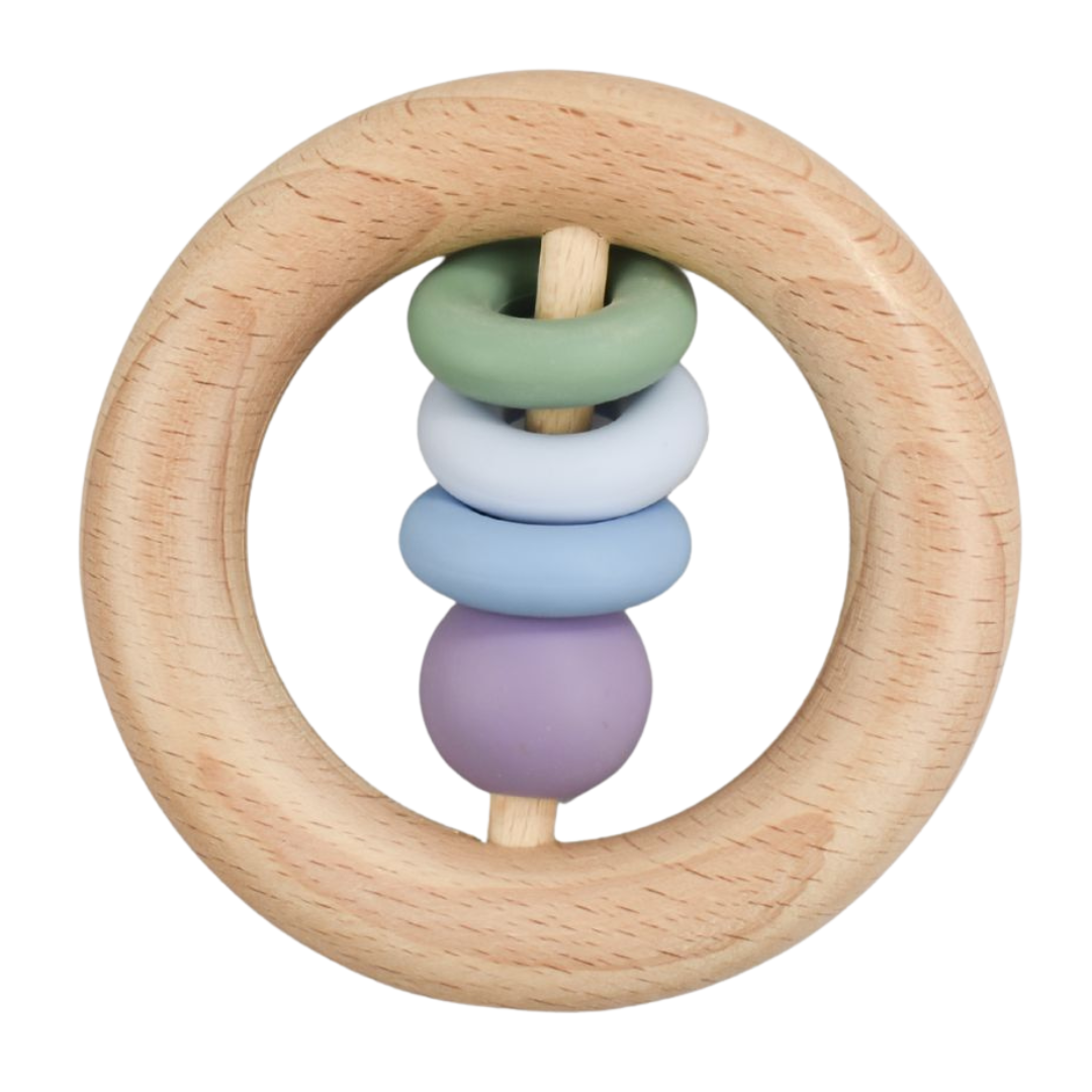 Silicone and Wood Teething Ring - Green