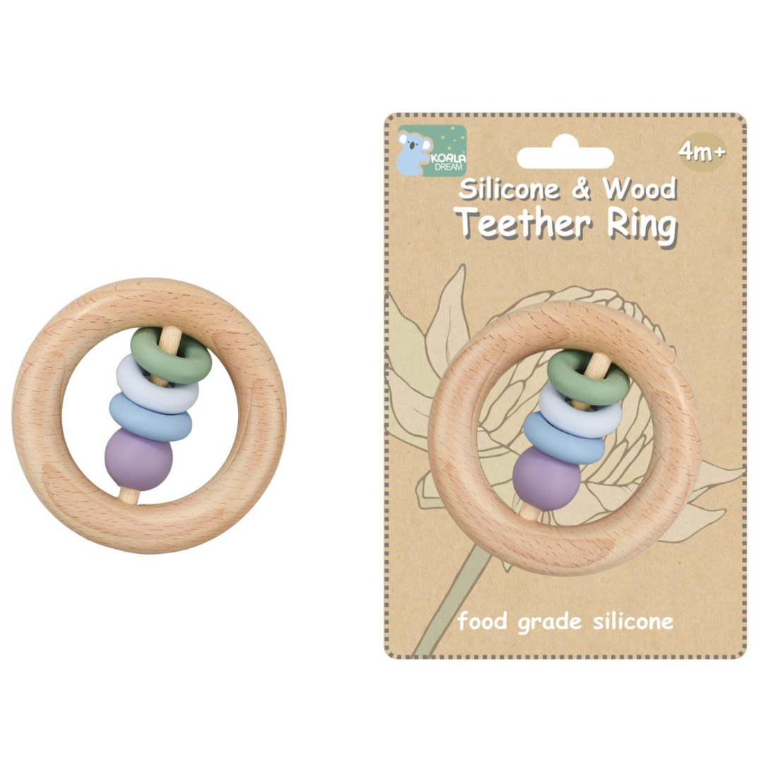 Silicone and Wood Teething Ring - Green