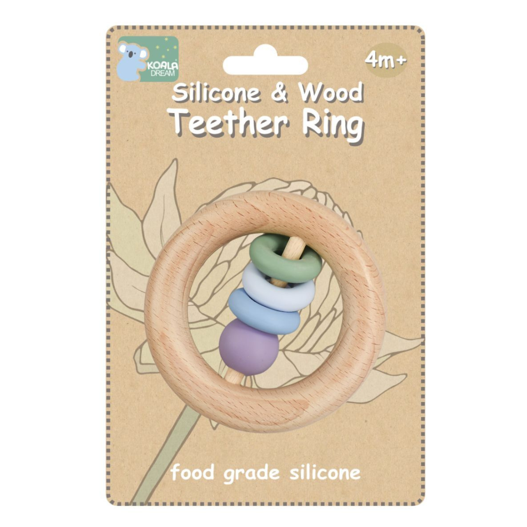 Silicone and Wood Teething Ring - Green
