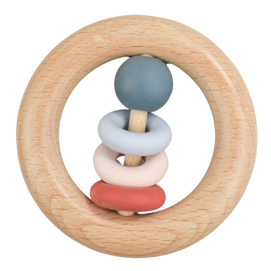 Silicone and Wood Teething Ring - Red