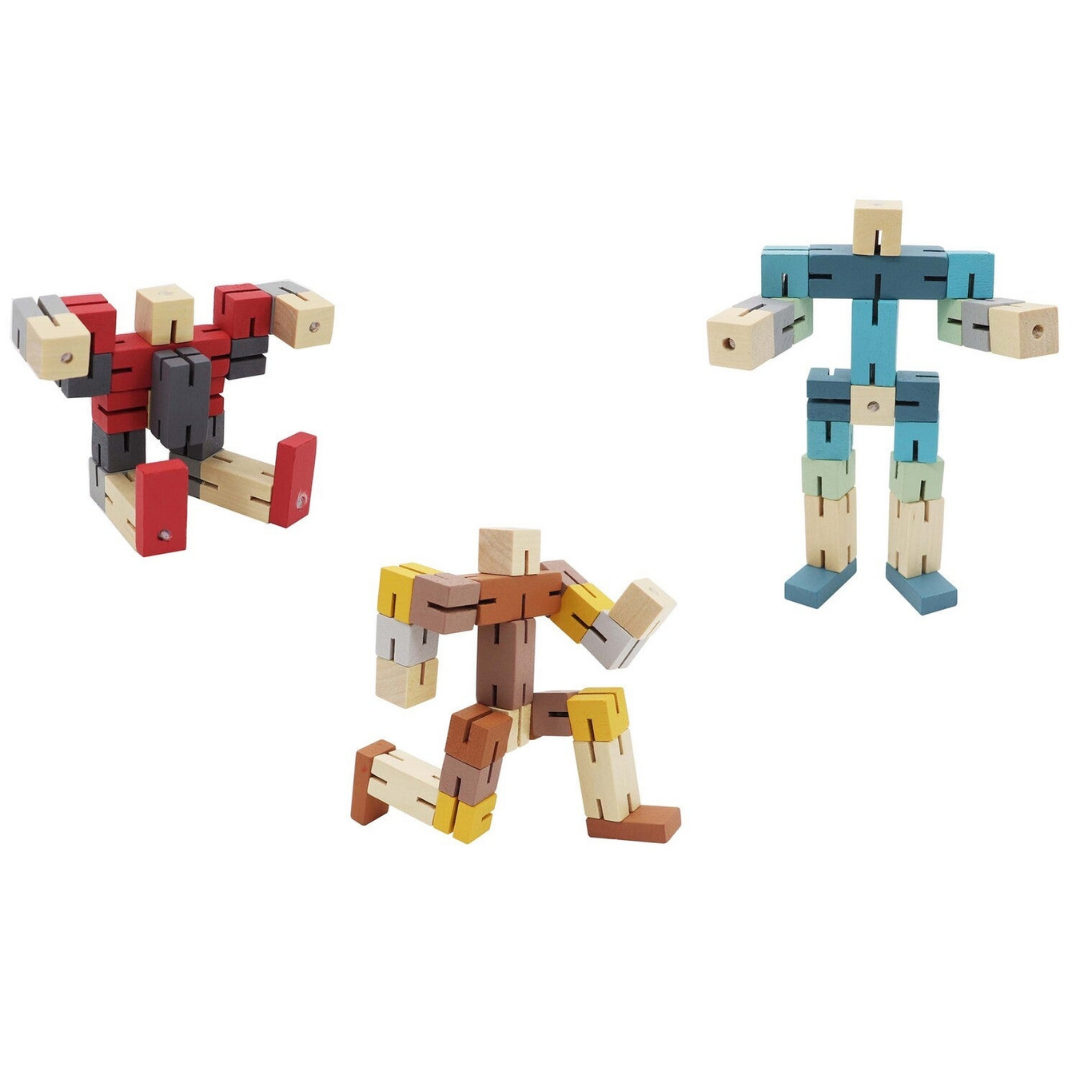 Wooden Twist & Lock Robot Cube Set of 3