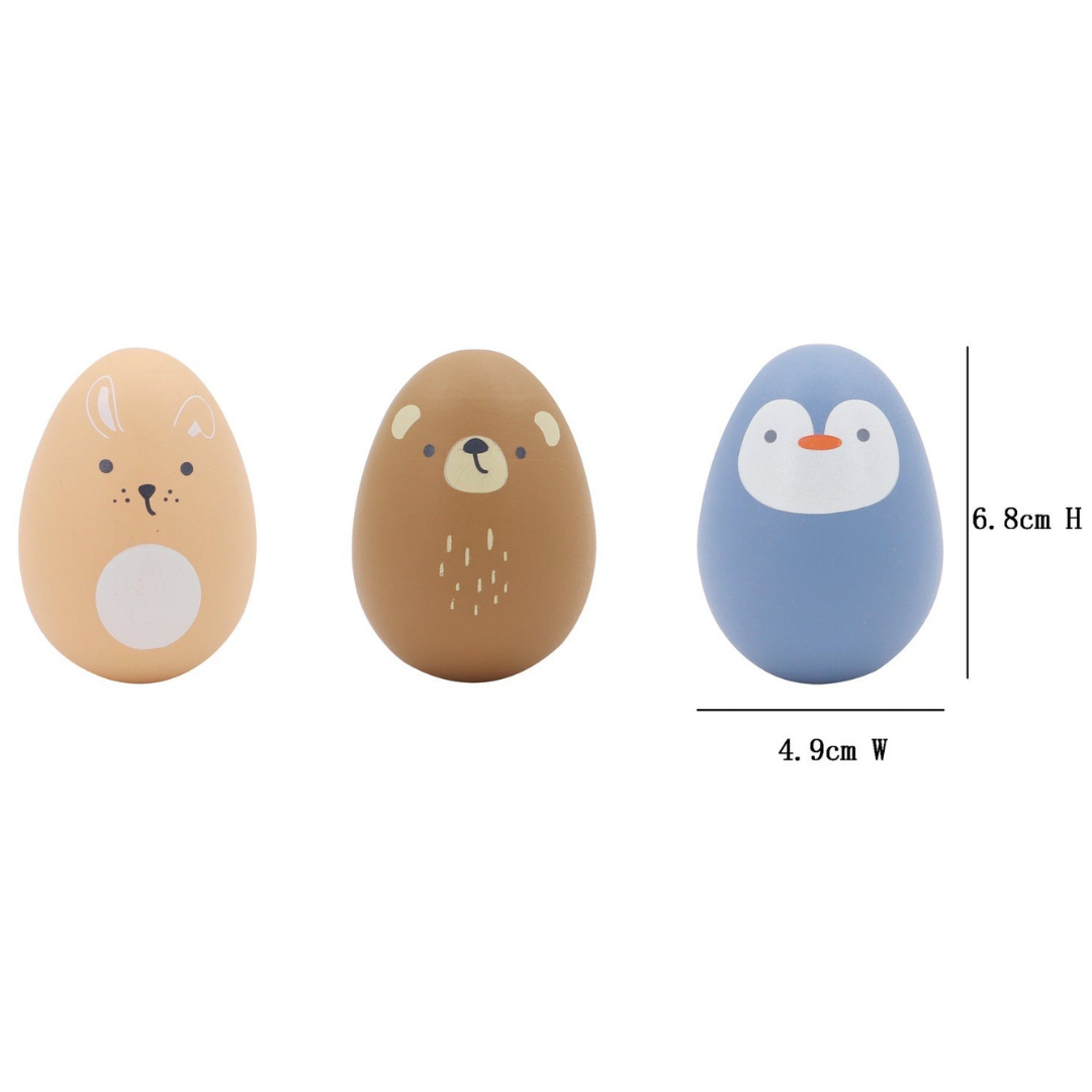 Wooden Animal Egg Shaker Pack of 3