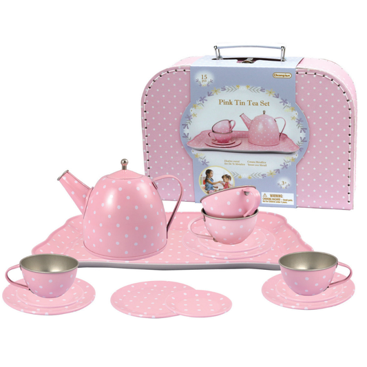 Pink Tin Tea Set in Suitcase 15pcs