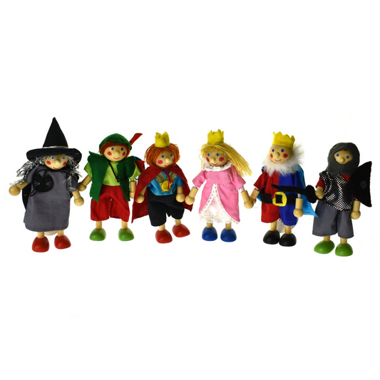 Fairytale Story Figurines - 6 Assorted Wooden Flexi Doll