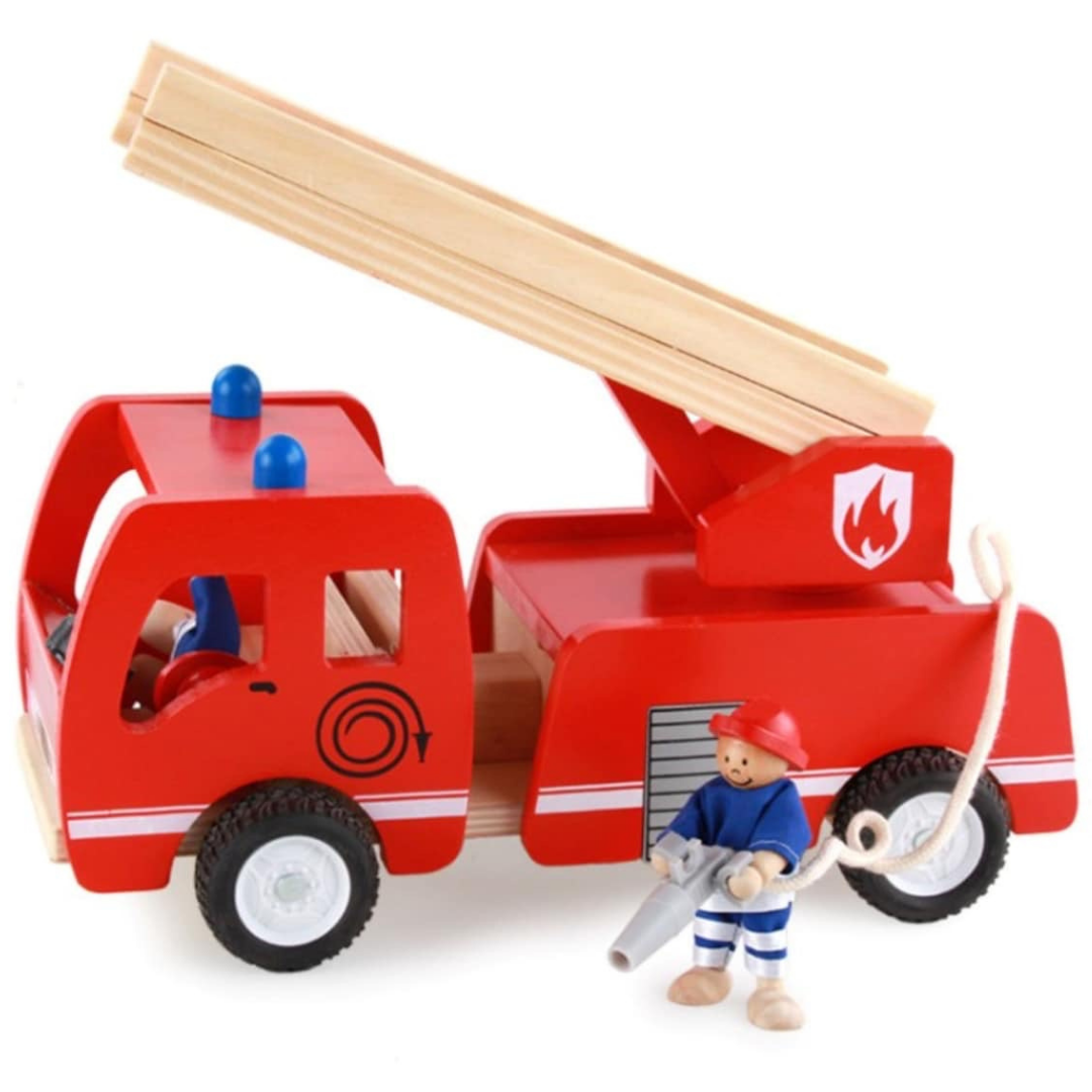 Fire Wooden Truck with Ladder and Firemen