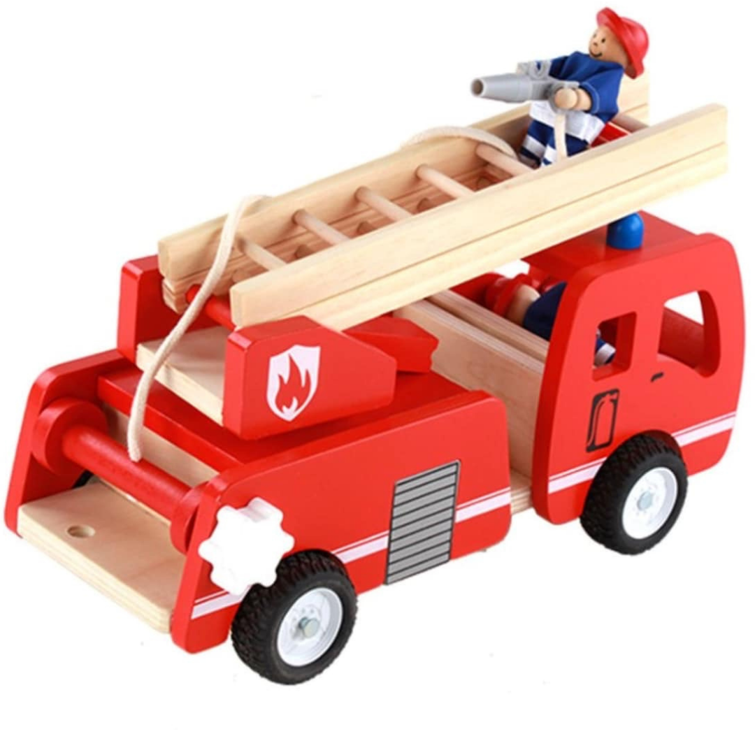 Fire Wooden Truck with Ladder and Firemen