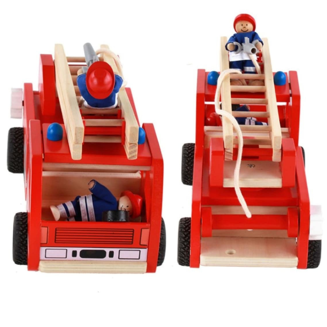 Fire Wooden Truck with Ladder and Firemen