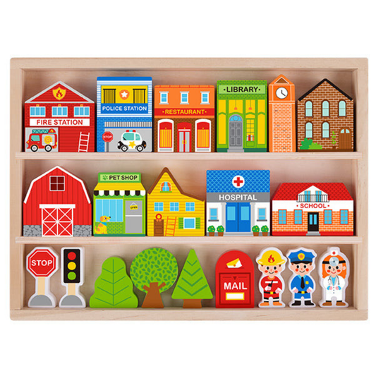 Town Play Set in Wooden Case