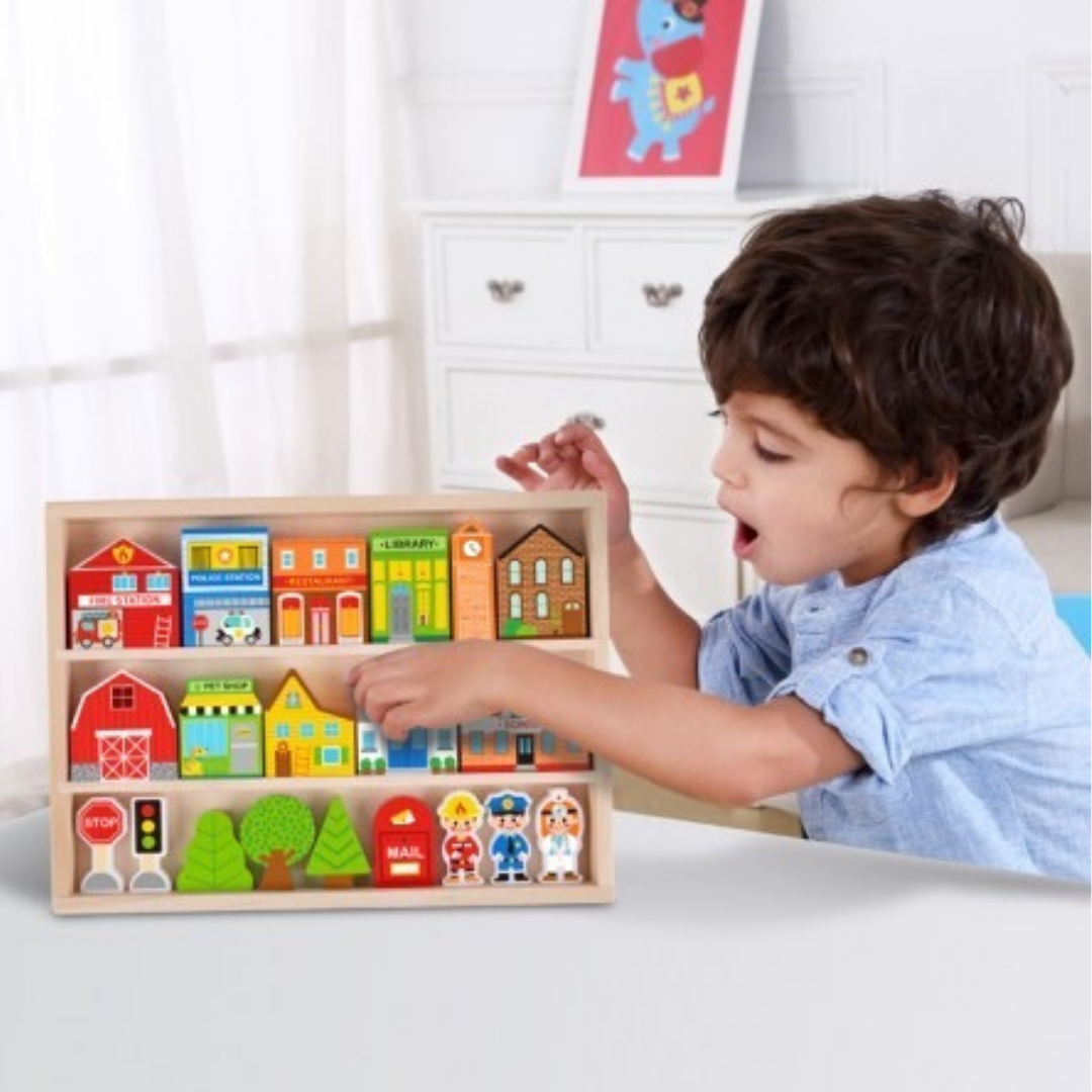 Town Play Set in Wooden Case