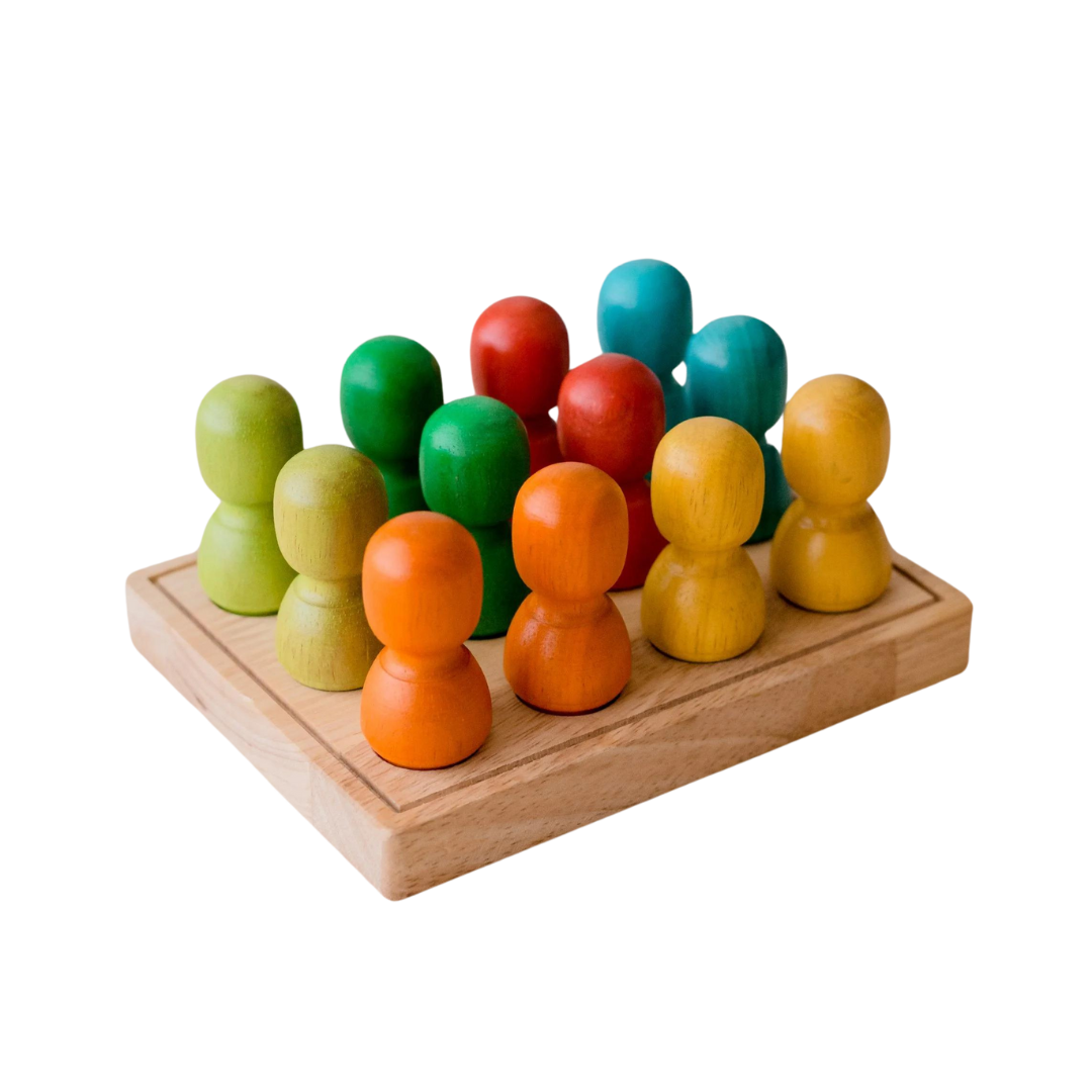 Mini Rainbow people on wooden tray