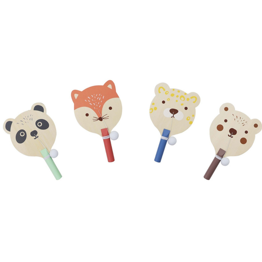 Wooden Animal Paddle Ball Game Set of 4