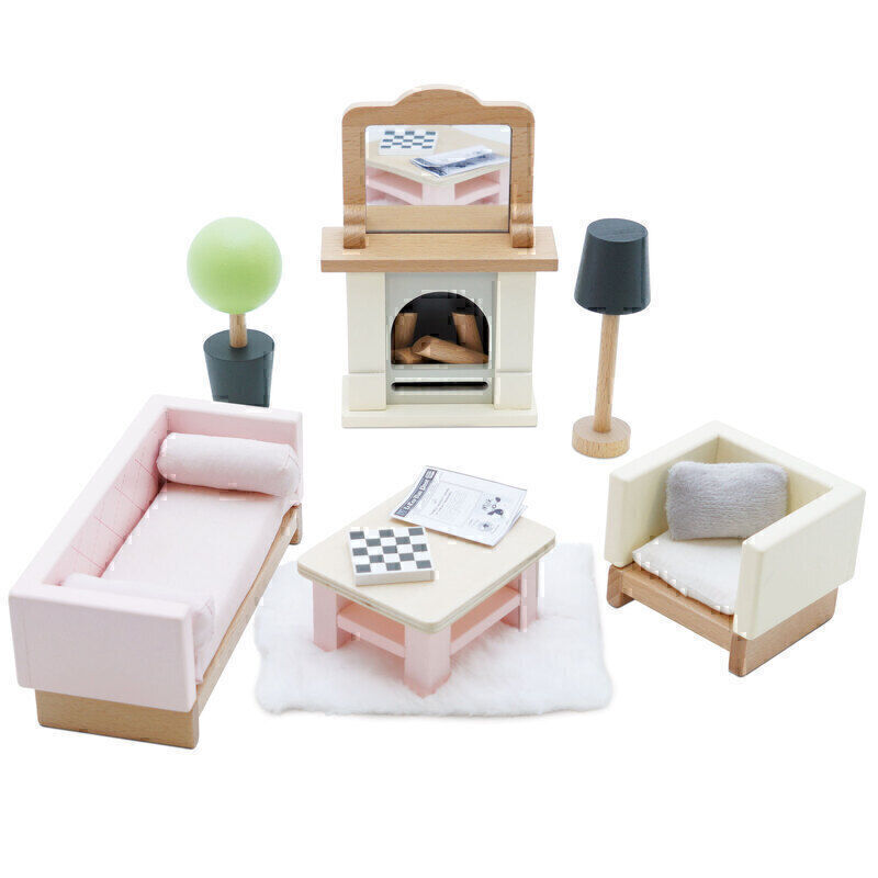 Wooden Dolls House Sitting Room - 19 piece