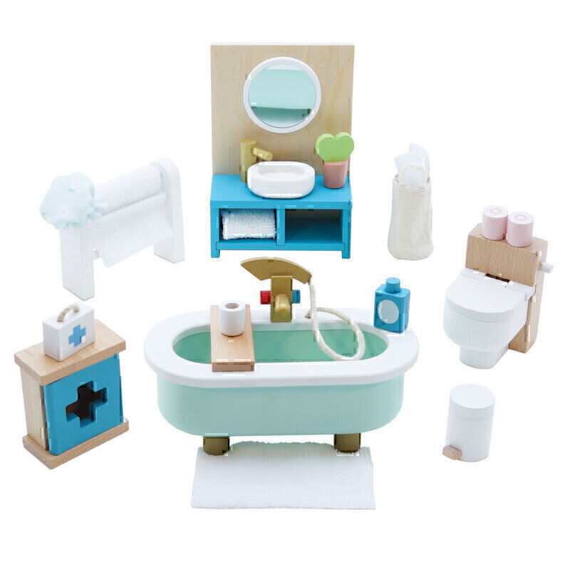 Wooden Dolls House Bathroom Furniture - 19 piece
