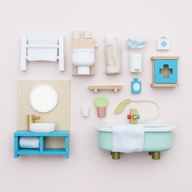 Wooden Dolls House Bathroom Furniture - 19 piece