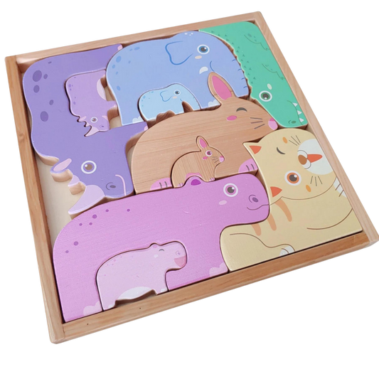 Natural animals puzzle and play set