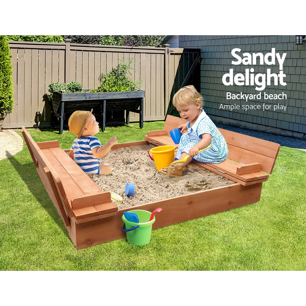 Wooden Sandbox SandPit with Foldable Seats