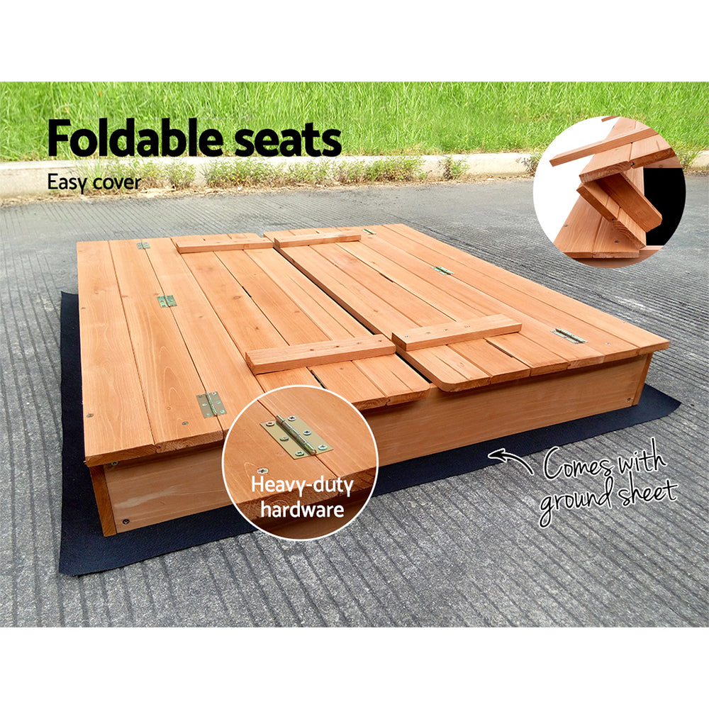 Wooden Sandbox SandPit with Foldable Seats