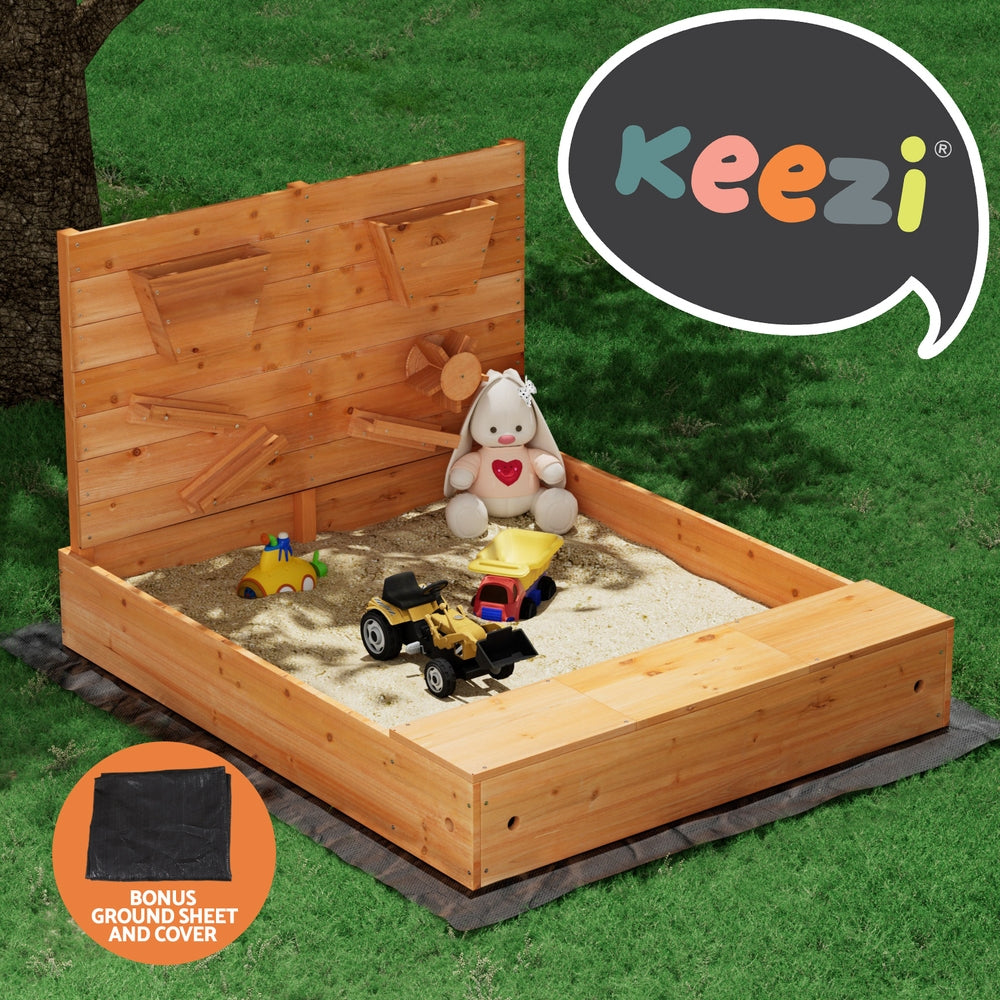 Wooden Sandbox SandPit with Cover Funnel