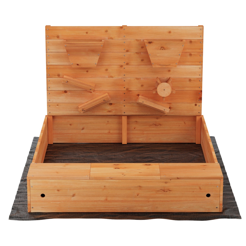 Wooden Sandbox SandPit with Cover Funnel