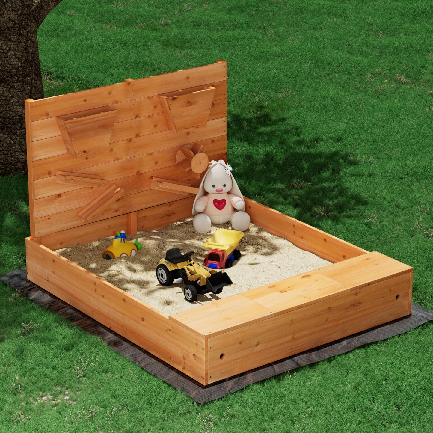 Wooden Sandbox SandPit with Cover Funnel