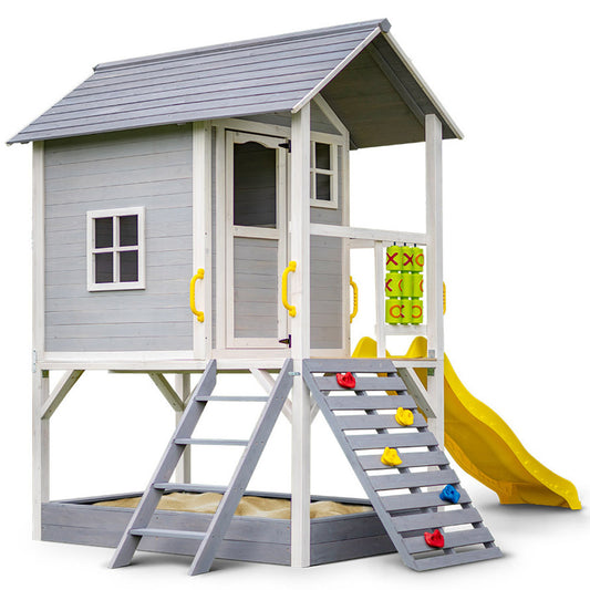 Wooden Tower Cubby House with Slide