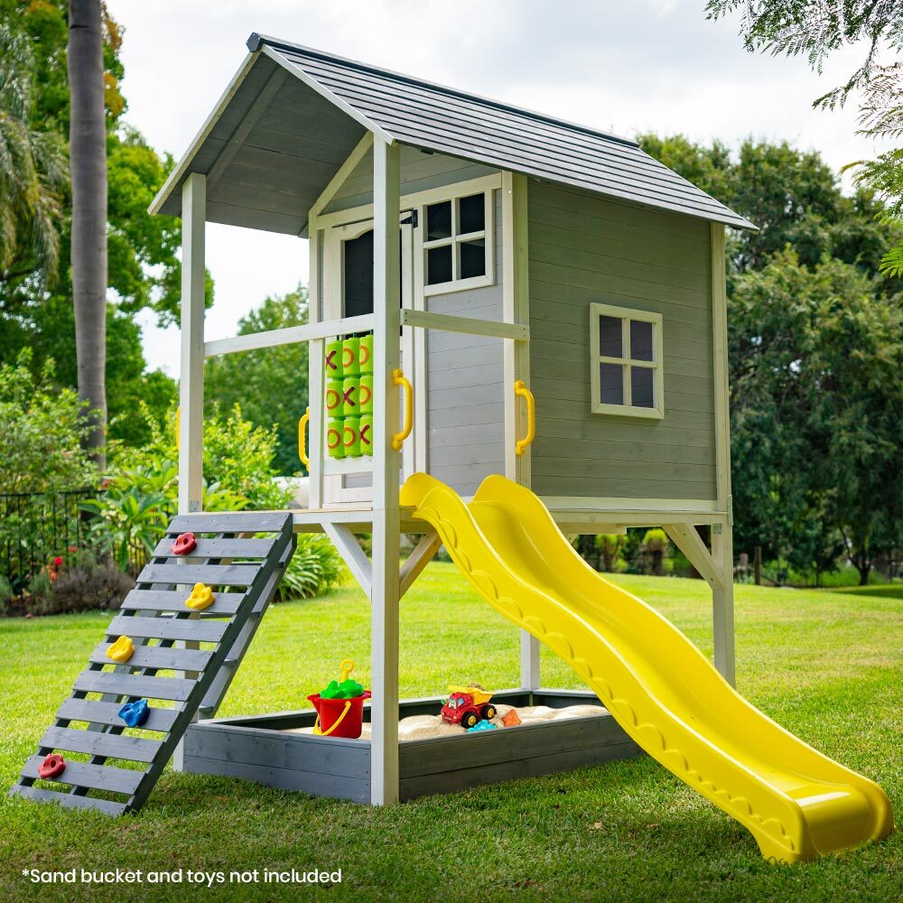 Wooden Tower Cubby House with Slide