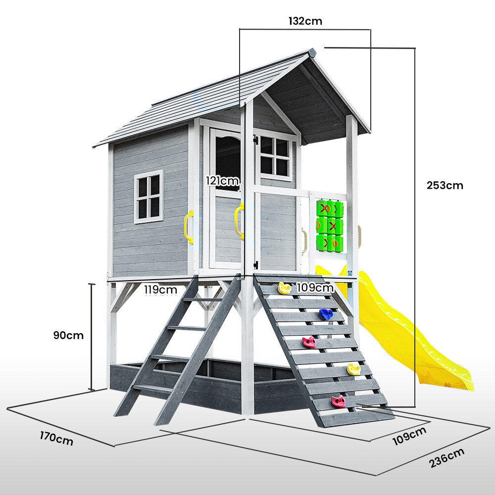 Wooden Tower Cubby House with Slide