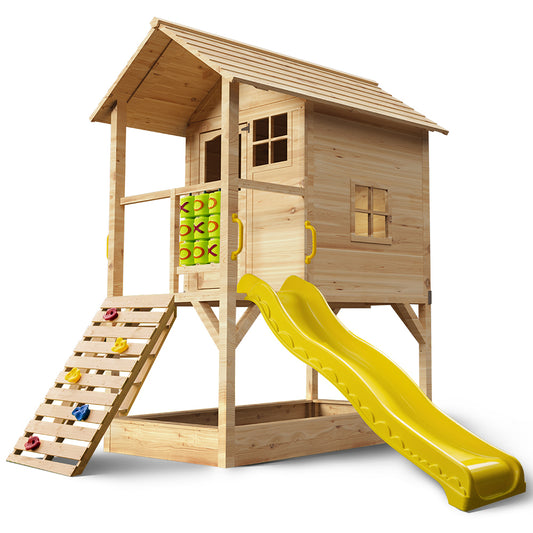 Wooden Tower Cubby House with Slide